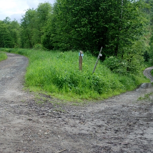 studenne2020a Studenne, w prawo droga do cmentarza oraz Terki. W lewo na przełęcz szczycisko lub do Zatwarnicy, 2020 (foto: P. Szechyński)