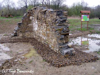 Pozostałości stodoły z tablicą pamięci W. Pola